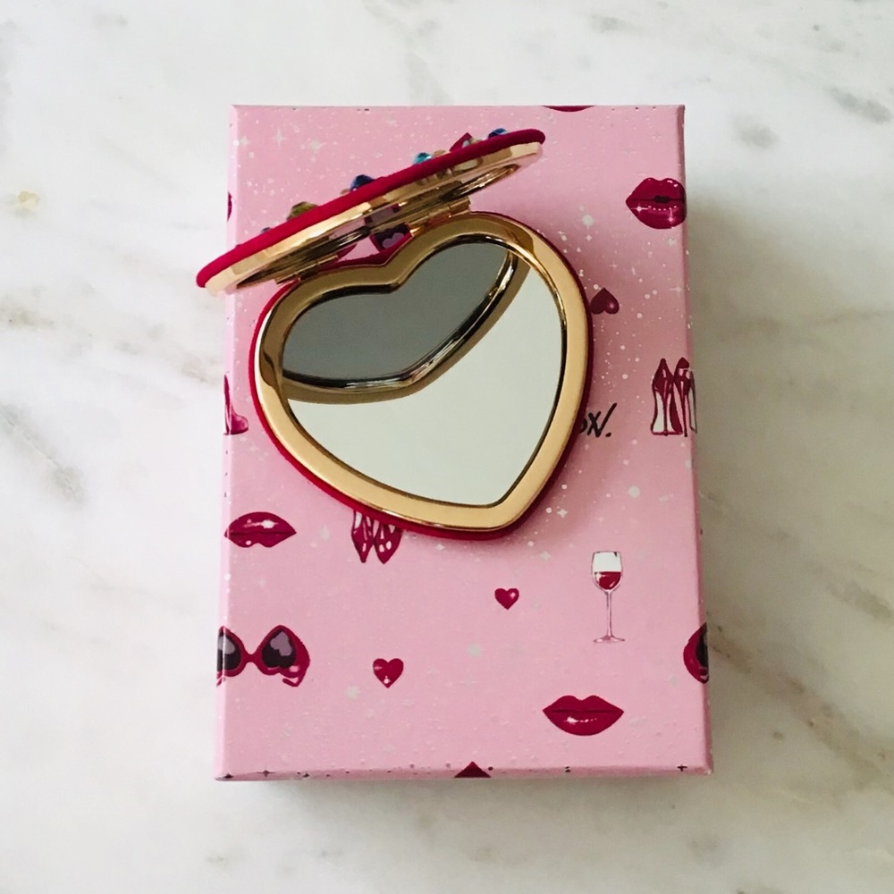 BETSEY JOHNSON Heart Shaped Compact Multicolor Studded Mirror